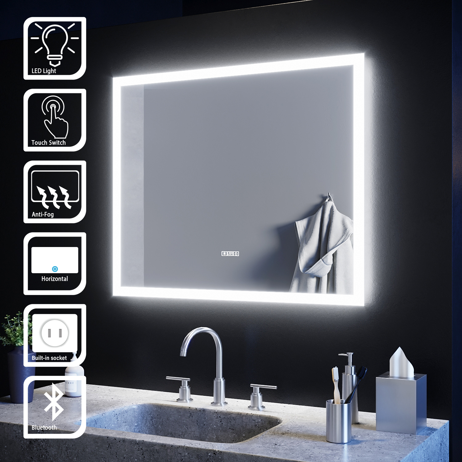 600 x 500mm LED Illuminated Bathroom Mirror Demister /Touch/ Bluetooth